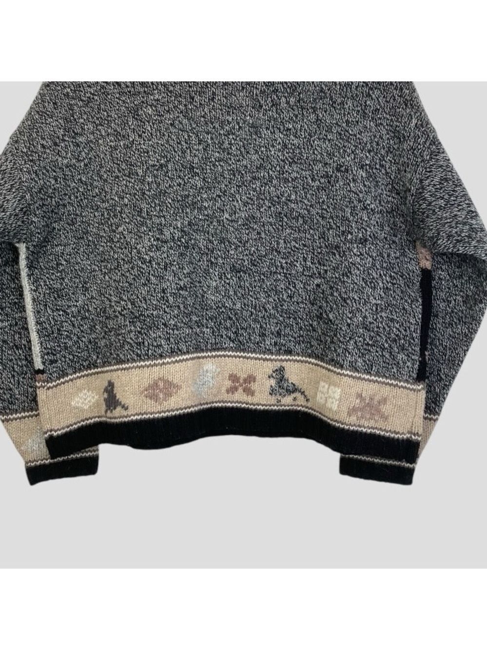 Vintage Eddie Bauer Patchwork Cable Crochet Knit Sweater Cozy Nordic Design Sz.L - Picture 11 of 12